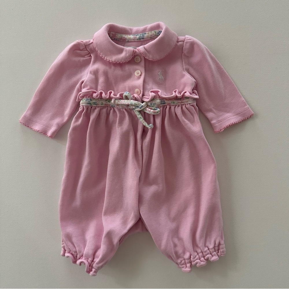 Ralph Lauren Newborn Baby Girl Pink Ruffled Romper